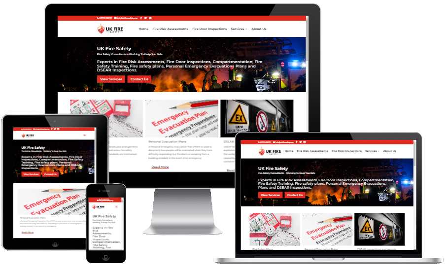 UK fire Safety website across 4 platforms showing project completion